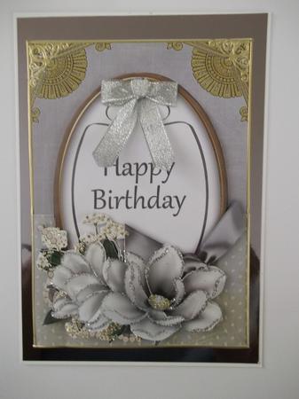 Silver Magnolia Happy Birthday Oval 7x5in Step by Step by Margaret Gordon