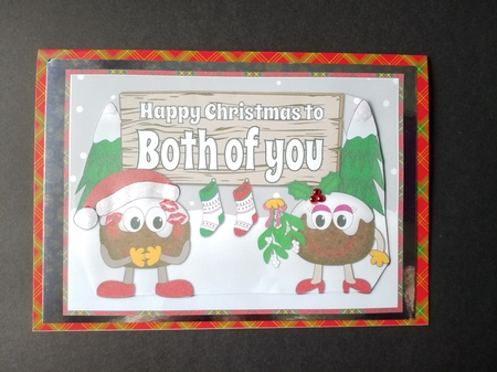 Crazy Christmas Pudding Couple with Mistletoe and sign BOTH OF YOU 5x7 insert by Susan Daywan