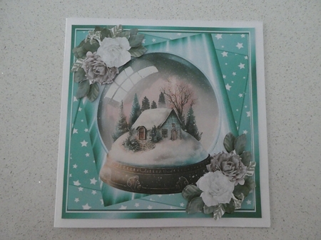 Pretty Snow Globe Cottage And Pink/White Roses Turq Stars 8x8 (Three) Featured Gallery Photo