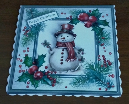Snowman and holly 7x7 by Amanda Cousins