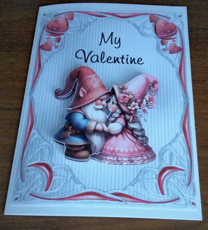 Valentine Gnomes Couples 2 - 7x5 inch card front with decoupage by Amanda Cousins