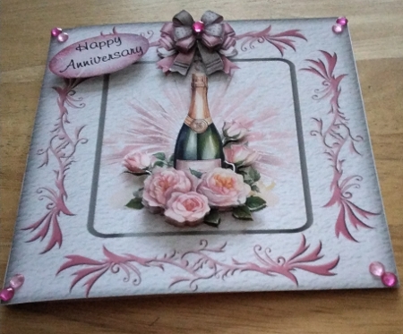 Champers and Roses - 6x6 inch card front with decoupage   by Amanda Cousins