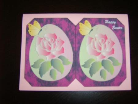Easter Egg with Rose & Butterfly Card ( Dark Pink Background) by George Thomas