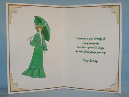 Lady in Green Birthday Insert by Margaret Nichol