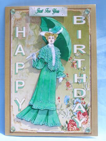 Lady in Green Birthday Decoupage Topper by Margaret Nichol