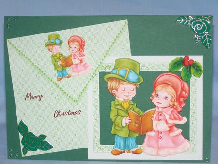 Christmas Carol Singers on Card and Envelope by Margaret Nichol