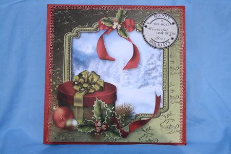 Snow Scene Red & Green Christmas Square by Margaret Nichol