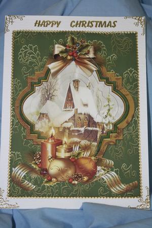 Vintage Christmas Church with Candles Shaped Pyramid by Margaret Nichol