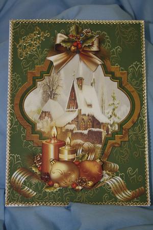 Vintage Christmas Church with Candles by Margaret Nichol