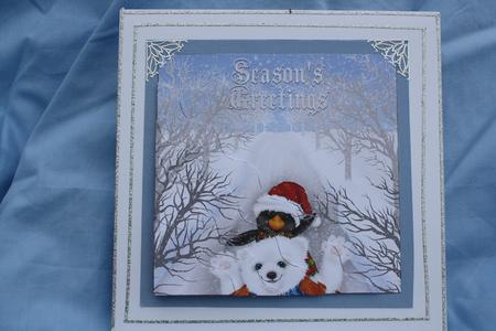 Christmas Penguin and Bear Square Wavy Corner Stacker by Margaret Nichol