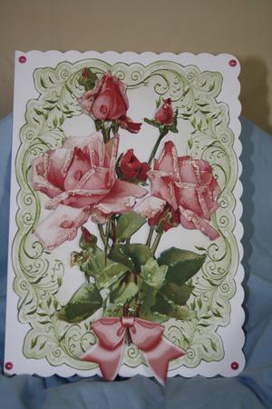 Painted Vintage Roses in Ornate Frame with Bow by Margaret Nichol