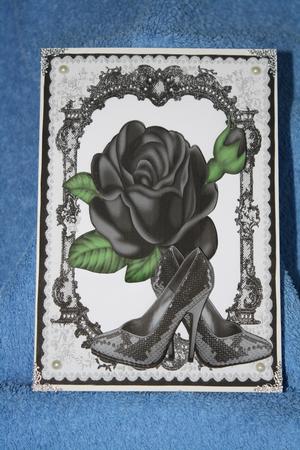 Beautiful Black Rose, Sparkle Black Shoes in Lace Frame by Margaret Nichol