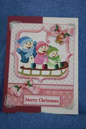 Snowman Sleigh Ride Pink Quick Card by Margaret Nichol