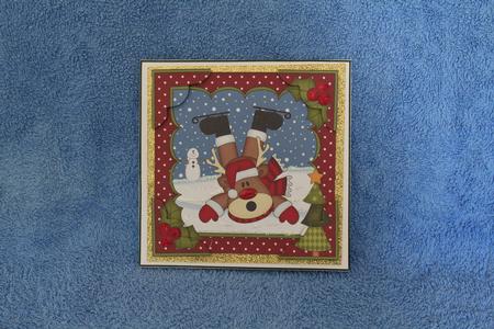 8 x 8 Christmas Oops Skating Rudolph Scalloped Corner Topper by Margaret Nichol