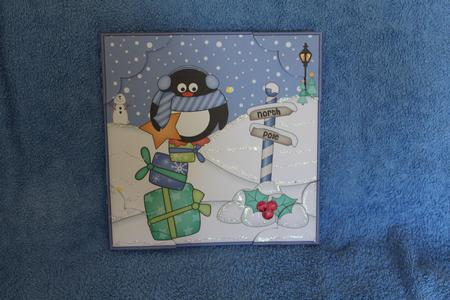 8 x 8 Christmas Pip Penguins Star Scalloped Corner Topper by Margaret Nichol