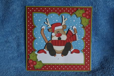 8x8 Christmas Skiing Oops Rudolph Mini Kit 3D Decoupage by Margaret Nichol