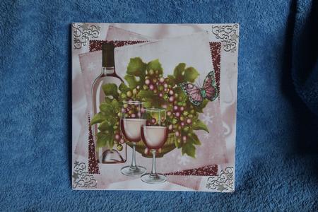 Pink Champagne, and Grapes on Glitter Stack Card 8x8 by Margaret Nichol