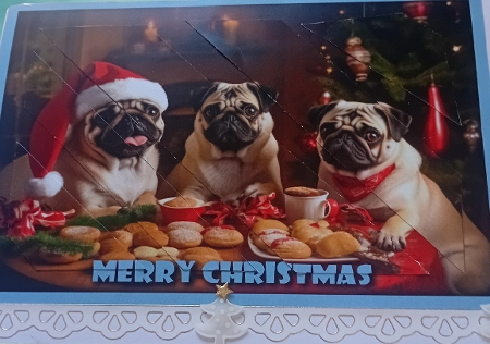 Christmas Pugs Oblique Panels by Laura Jones