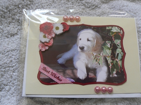 Golden Retriever Puppy with Flowers Decoupage by Laura Jones