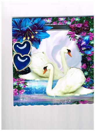 White Swans with Hearts and Fantasy Flowers 8x8 by Shirley Walker