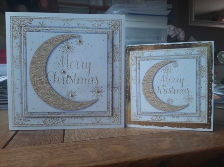White and Gold Foil Crescent Moon Christmas 1 by Ann Davies