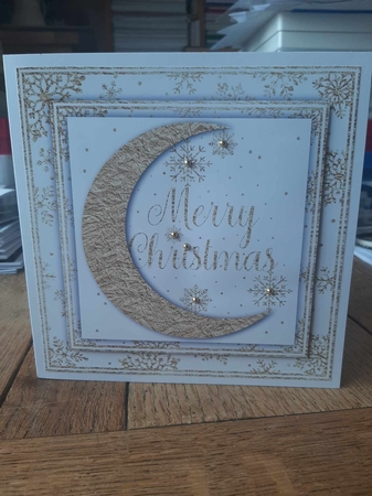 White and Gold Foil Crescent Moon Christmas 1 by Ann Davies