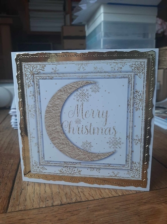 White and Gold Foil Crescent Moon Christmas 1 by Ann Davies