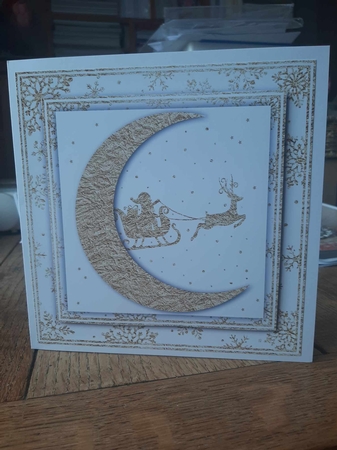 White and Gold Foil Crescent Moon Christmas 4 by Ann Davies