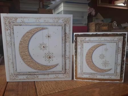 White and Gold Foil Crescent Moon Christmas 6 by Ann Davies