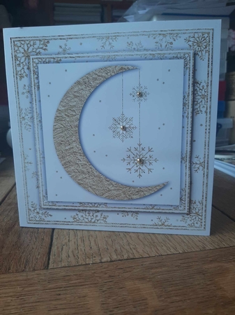 White and Gold Foil Crescent Moon Christmas 6 by Ann Davies