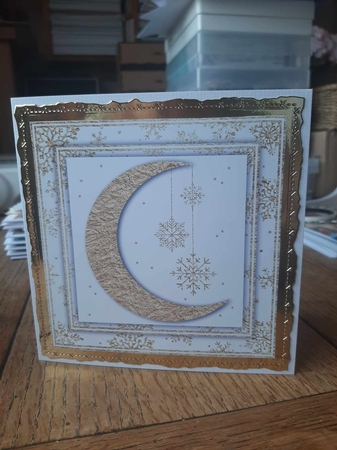 White and Gold Foil Crescent Moon Christmas 6 by Ann Davies