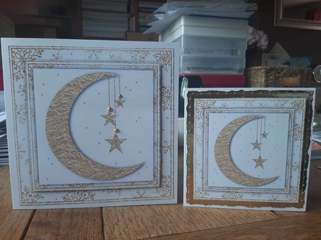 White and Gold Foil Crescent Moon Christmas 7 by Ann Davies