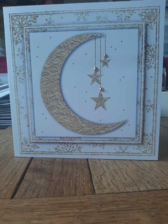 White and Gold Foil Crescent Moon Christmas 7 by Ann Davies