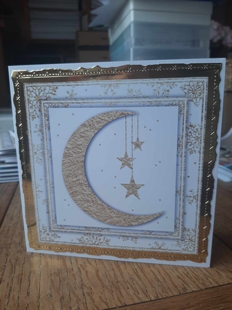 White and Gold Foil Crescent Moon Christmas 7 by Ann Davies