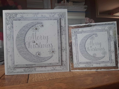 White and Silver Foil Crescent Moon Christmas 1 by Ann Davies