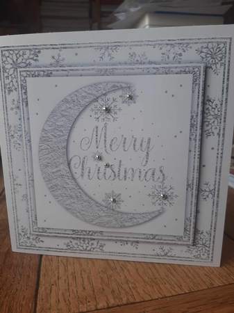 White and Silver Foil Crescent Moon Christmas 1 by Ann Davies