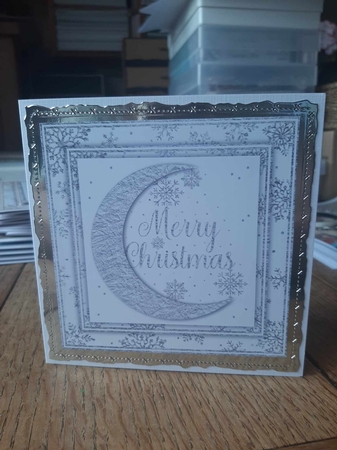 White and Silver Foil Crescent Moon Christmas 1 by Ann Davies