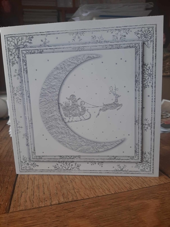 White and Silver Foil Crescent Moon Christmas 4 by Ann Davies