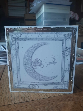 White and Silver Foil Crescent Moon Christmas 4 by Ann Davies