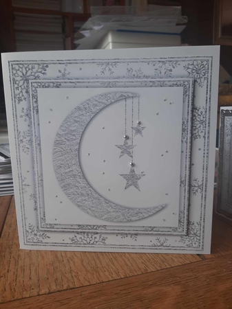 White and Silver Foil Crescent Moon Christmas 7 by Ann Davies