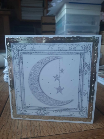 White and Silver Foil Crescent Moon Christmas 7 by Ann Davies
