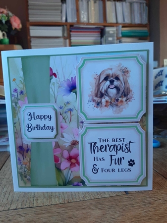 2 Panel floral pup card front 6 by Ann Davies