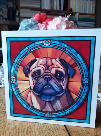 Stained Glass Dog Portrait - Pug by Ann Davies