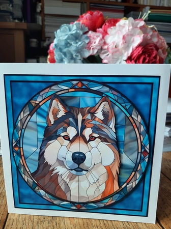 Stained Glass Dog Portrait - Siberian Husky by Ann Davies