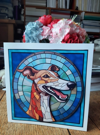 Stained Glass Dog Portrait - Greyhound by Ann Davies