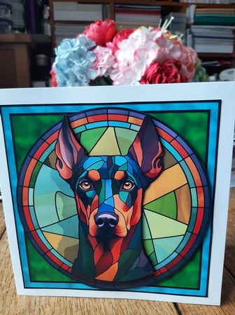 Stained Glass Dog Portrait - Doberman by Ann Davies