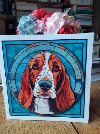 Stained Glass Dog Portrait - Basset Hound by Ann Davies