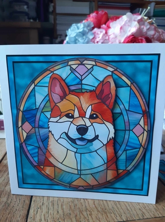 Stained Glass Dog Portrait - Akita by Ann Davies