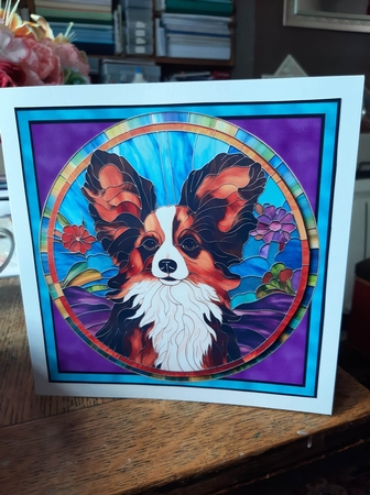 Stained Glass Dog Portrait - Papillon by Ann Davies