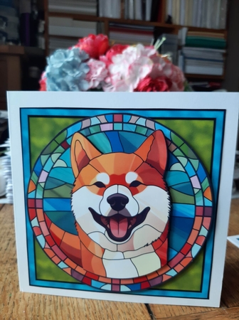 Stained Glass Dog Portrait - Shiba Inu by Ann Davies
